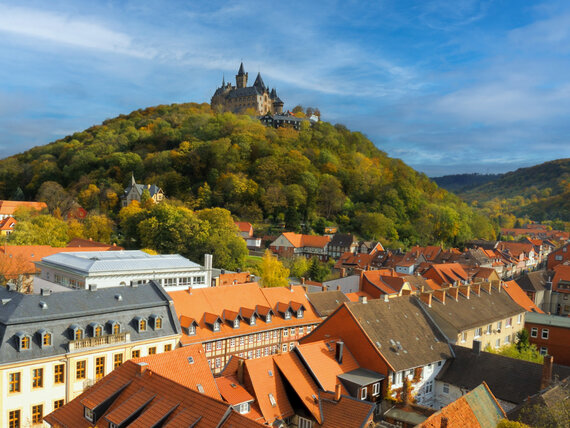 Schloss auf Hügel in Wernigerode in Sachsen-Anhalt