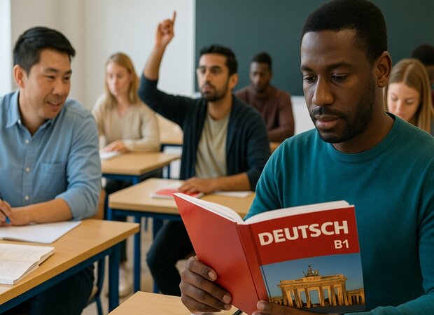 Ein Schulungsraum indem Menschen mit Immigrationshintergrund Deutsch lernen.
