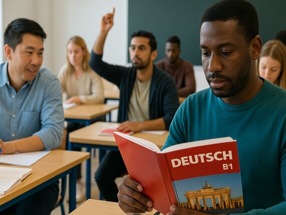 Ein Schulungsraum indem Menschen mit Immigrationshintergrund Deutsch lernen.